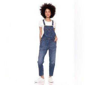 Women's Slouchy Crop Denim Overalls in Medium Indigo